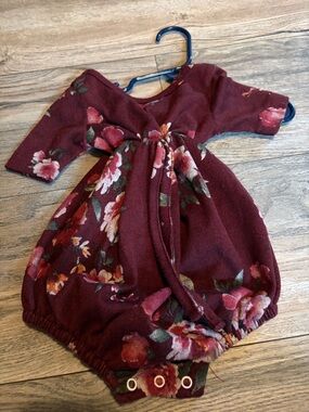 Ricrac & ruffles Burgundy Floral Baby Romper 12m